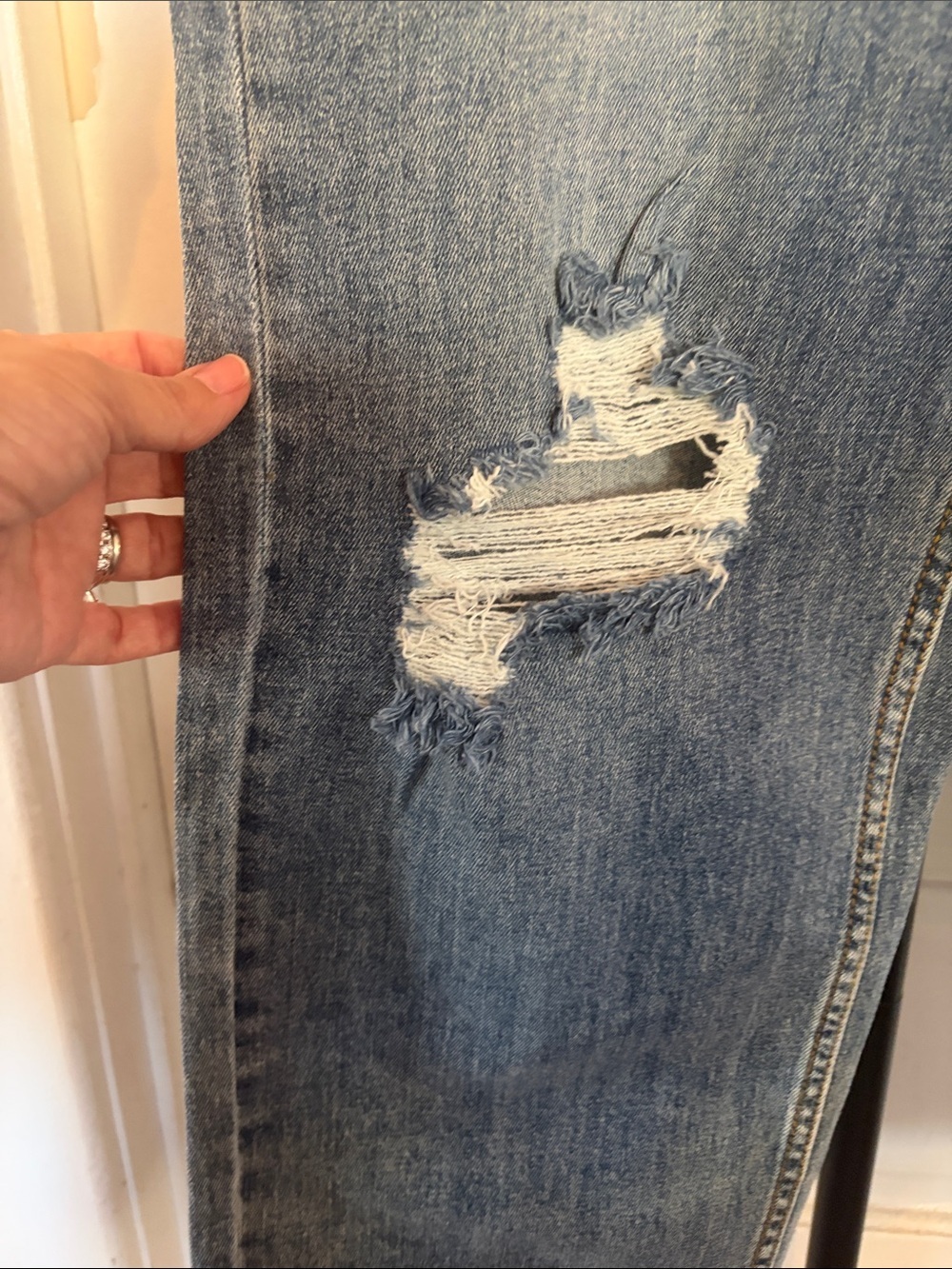 Kids Distressed Wide-Leg Jeans in Mid Blue - Picture 3 of 13